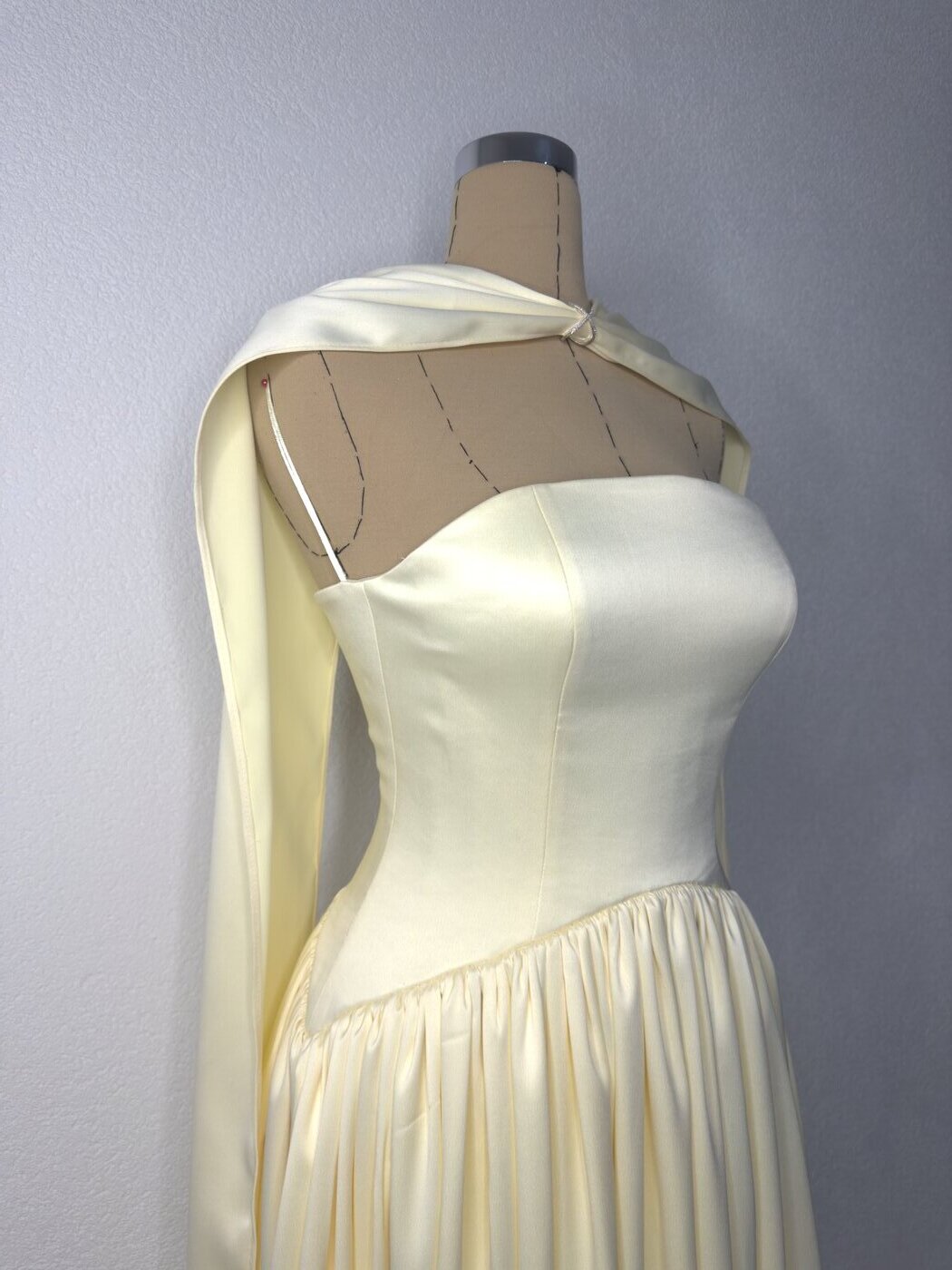 Draped cream fabric, close view